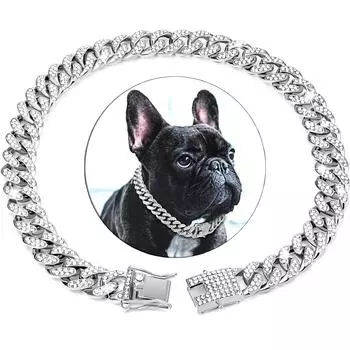 Popular Rose Gold Diamond Dog Collar Dog Necklace Hip Hop Wind Diamond Shein 8inch20cm серебряный