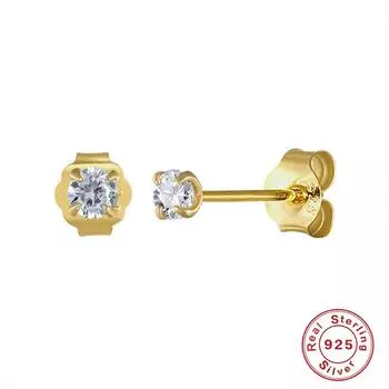 Popular S925 Sterling Silver Mini Four-Claw Zircon Stud Earrings Simple Silver Jewelry Gift Accessories Sterling Silver Stud Earrings 925 Silver золотой