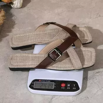 Popular slippers women s 2024 new women s shoes summer square head cool slippers women s outer wear square buckle flat bottom comfortable slippers 35 темно-коричневого