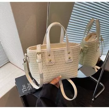 Popular small bag women s summer new crossbody knitted woven bag portable bucket bag