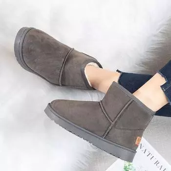 Popular snow boots women s winter 2024 new fur integrated fleece thickened warm snow cotton shoes short boots 35 серый