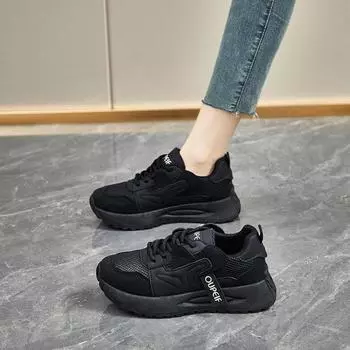 Popular soft-soled mesh dad shoes women s shoes 2025 new summer thin breathable thick-soled casual running sneakers 35 чёрный