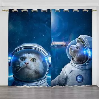 Популярный космический милый узор для кошек с высокой степенью затемнения занавеска в скандинавском стиле простая спальня эркер гостиная затемняющая солнцезащитная штора горячая W55 X H120cm X 2&HOOK