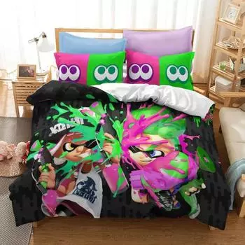 Popular Splatoon 2 Game Printed Bedding Set 3d Cartoon Duvet Cover Set Pillow Case Twin Full Queen King Size Bed Linen Bed Set EU Single 135x200cm