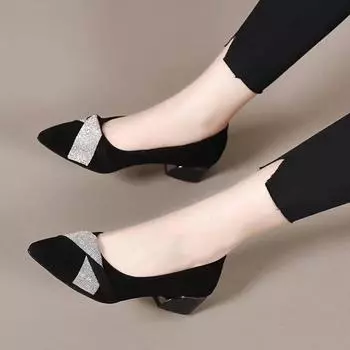 Popular spot casual versatile summer low heel pointed rhinestone single shoes shallow mesh breathable fashion versatile women s shoes 35