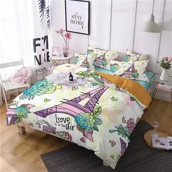 Popular Spring Green The Eiffel Tower Printed Bedding Set 3d Duvet Cover Set Pillowcase Twin Full Queen King Single Double Size 135x200cm