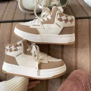 Popular student board shoes versatile global sports shoes ins color matching leisure 2025 spring and autumn new high-top shoes women 35 кирпич красный