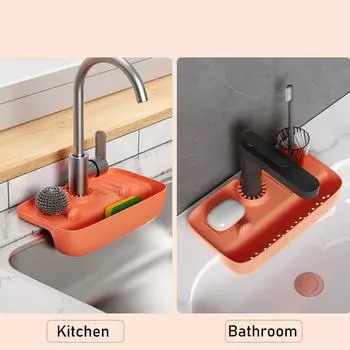 Popular TPE Faucet Pad High Quality Drain Rack Storage Rack Countertop Protector Rag Splash-proof Non-slip Kitchen Bathroom Sink Water Collection оранжевый