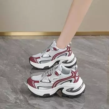Popular versatile platform dad shoes women s spring and autumn small height-increasing women s shoes new fried street European sports and leisure shoe 35 красный