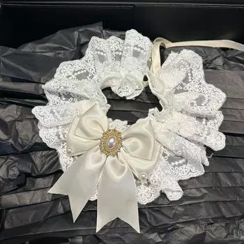 Popular white wedding dress pet saliva towel cat wedding bow collar dog premium bib scarf bib XS