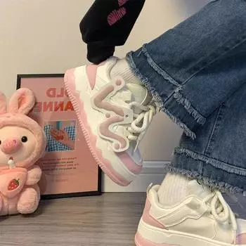 Popular women s shoes little white shoes women s 2024 spring and autumn new thick-soled versatile bread shoes women s casual sports board shoes 35 розовый