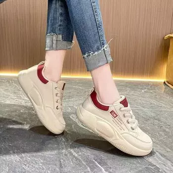 Popular women s shoes soft leather 2024 spring new Korean version of small white shoes platform invisible heightening sports shoes women 35