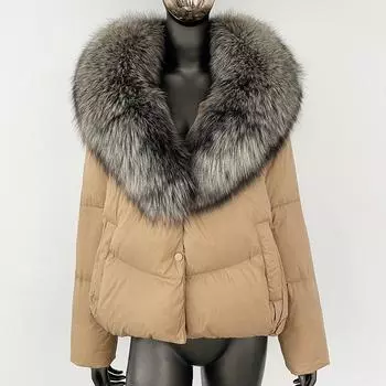 Популярная 24 зимняя новая большая куртка с воротником из меха лисы, короткая модная теплая женская куртка-пуховик высокого класса S