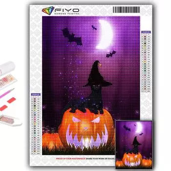 Популярная 5D Diy вышивка крестиком Хэллоуин тыква и черный кот живопись полная дрель набор для вышивки крестом Наклейка на стену домашний декор Full Round 20X30CM