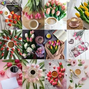 Популярная 5D Diy вышивка крестиком тюльпаны и кофе картина полная дрель набор для вышивки крестиком настенная наклейка домашний декор Full Round 20X30CM