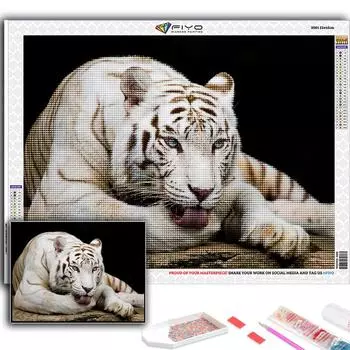 Популярная 5D Diy вышивка крестиком животное белый тигр картина полная дрель набор для вышивки крестом Наклейка на стену домашний декор Full Round 20X30CM