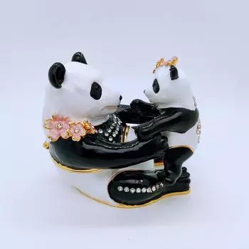 Популярная эмаль мать и сын панда металлические украшения для дома украшения свадебная коробка сувениры ручной работы оптом чёрный