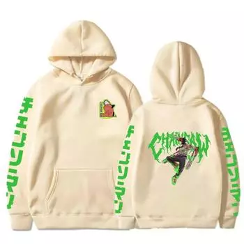 Популярная аниме-бензопила Denji Adnd Pochita, мужская и женская одежда с капюшоном с принтом, толстовка больших размеров, пуловер четырех сезонов, толстовка в стиле Харадзюку, уличная одежда XS чёрный