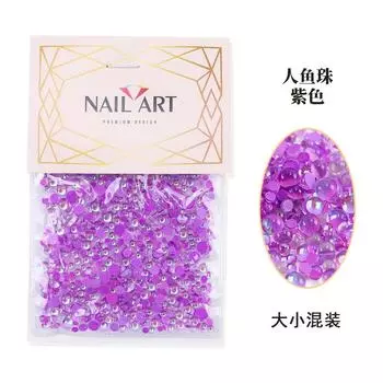 Популярная бижутерия для дизайна ногтей Mermaid Symphony Diamond Mocha Semicircle Candy Color Nail Drill Aurora Transparent 1440 шт.