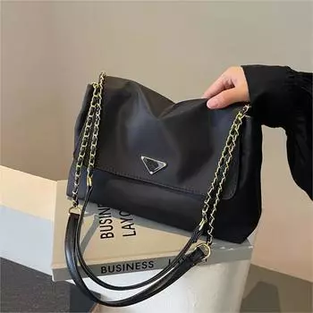 Популярная большая сумка из ткани Оксфорд, женская повседневная маленькая квадратная сумка, сумка через плечо с цепочкой чёрный