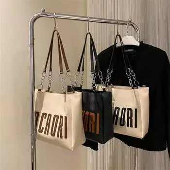 Популярная большая женская сумка 2024 года, осень-зима, новая сумка-тоут с буквенным принтом, универсальная сумка через плечо большой вместимости для студентов колледжей чёрный