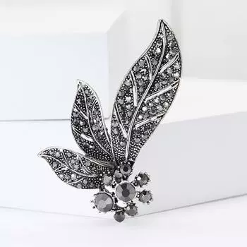 Популярная брошь из сплава со стразами в виде цветка и листа, винтажная универсальная женская одежда, украшение для корсажа
