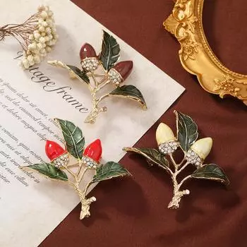 Популярная брошь в виде сосновых шишек, брошь в виде фруктов из сплава, индивидуальная универсальная брошь в виде ореха с каплями масла красный