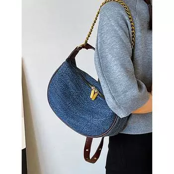 Популярная джинсовая сумка Дизайн Sense Chain Женские сумки через плечо Осень Зима Новая мода Взрывная сумка через плечо Текстура Подмышки Пакет (20cm<Max Length<30cm)