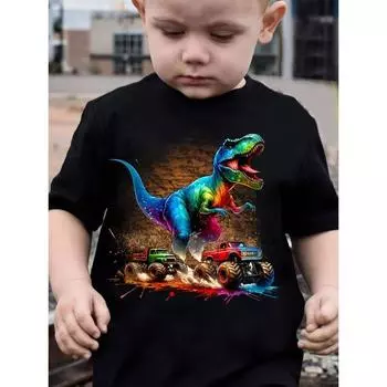 Популярная футболка с 3D-цифровым принтом серии «Динозавр», летний детский топ с круглым вырезом и короткими рукавами 110
