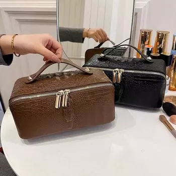 Популярная косметичка со змеиным рисунком, косметичка из искусственной кожи, открытый плоский дорожный органайзер для макияжа, косметичка для женщин чёрный