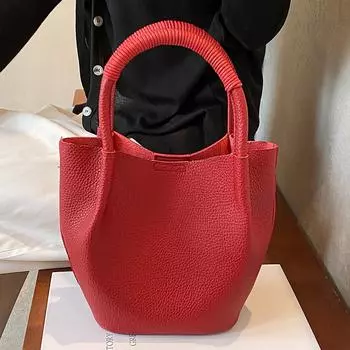 Популярная красная сумка-ведро через плечо для женщин, новая модная универсальная ручная сумка, женская сумка большой вместимости на одно плечо