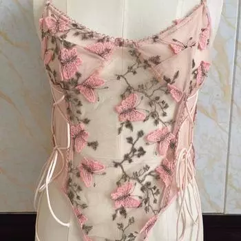 Популярная кружевная вышивка, ажурная прозрачная сексуальная пижама с подтяжками, соблазнительная сетка S