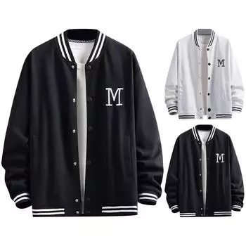 Популярная куртка с длинными рукавами, ленивая бейсбольная куртка, мужская куртка, модный новый принт с буквами L чёрный