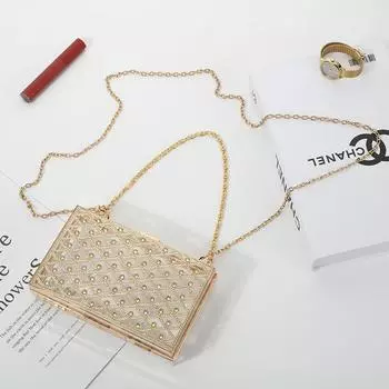 Популярная легкая роскошная бриллиантовая оправа, мода, изысканные ужины, шопинг, косметика, сумки для хранения мобильных телефонов 17.9*5.3*11.7 золотой