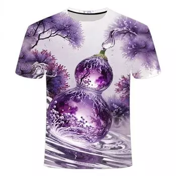 Популярная летняя новейшая персонализированная нишевая мужская и женская футболка с круглым вырезом из серии Purple Gold Gourd с 3D-принтом XS