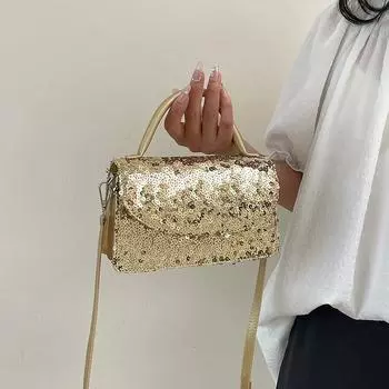 Популярная летняя женская сумка с пайетками, новинка 2024 года, модная и универсальная сумка через плечо, супер популярная портативная маленькая квадратная сумка
