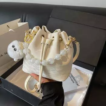 Популярная маленькая сумка 2024 года, новая модная плиссированная сумка-ведро, высококачественная сумка с бисером, сумка-мессенджер через плечо серебряный