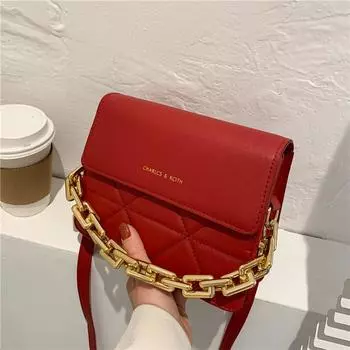 Популярная маленькая сумка с ромбовидной цепочкой, женская, весенняя, новая модная, вышитая нитью, широкая сумка через плечо, сумка через плечо белый