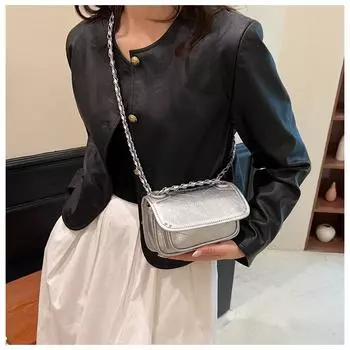 Популярная маленькая сумка женская сумка 2024 новая высококачественная текстура мини сумка-мессенджер цепочка универсальная маленькая квадратная сумка серебряный