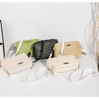 Популярная маленькая сумка, женская сумка через плечо, новые женские сумки, сумка на плечо, модная тканая сумка из травы, пляжная сумка 21x7x15cm светло-бежевый