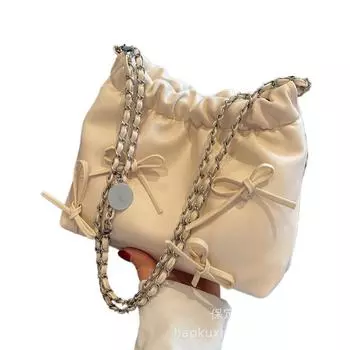 Популярная маленькая женская сумка, новая летняя универсальная сумка-мессенджер через плечо с цепочкой, текстура, корейская сумка-ведро чёрный