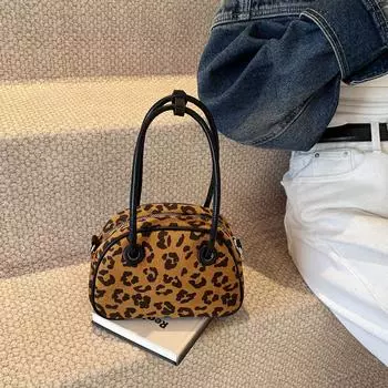 Популярная маленькая женская сумка с леопардовым принтом, новая осенне-зимняя универсальная сумка через плечо, ручная сумка для боулинга