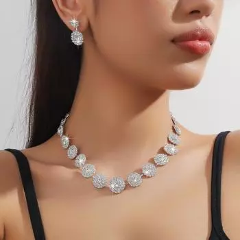 Популярная мода Стразы Серьги Ожерелье Комплект из двух частей Коготь Цепь Свадебная Свадьба День Рождения Вечеринка Роскошный Подарок