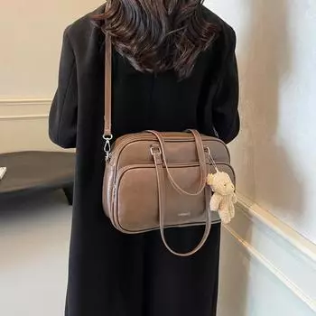 Популярная модная сумка через плечо женская 2024 осень новый простой тренд ретро маленькая квадратная сумка повседневная сумка-мессенджер No pendant чёрный