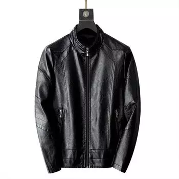 Популярная мужская куртка из искусственной кожи с воротником-стойкой, кожаная куртка среднего возраста, мужская кожаная куртка средней и длинной длины, осенне-зимняя куртка M