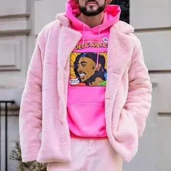 Популярная мужская куртка розового и черного цвета на осень-зиму, свободный стиль, однотонный кардиган, мужское плюшевое пальто S розовый
