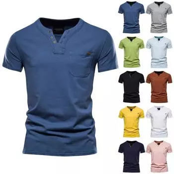 Популярная мужская новая цветная хлопковая футболка с v-образным вырезом и коротким рукавом XL чёрный