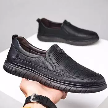 Популярная мужская обувь 2024 года, лето, новые полые дышащие сандалии с отверстиями, мужская кожаная мягкая подошва, повседневная обувь для вождения, мужская 38