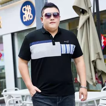 Популярная мужская рубашка-поло больших размеров с короткими рукавами и лацканами, повседневная футболка большого размера, топы с воротником, летняя одежда 2XL чёрный