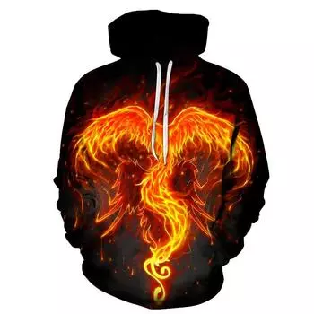 Популярная мужская толстовка с капюшоном 3D с цифровой печатью Flame Phoenix Series Hoodie, свободный и универсальный топ M
